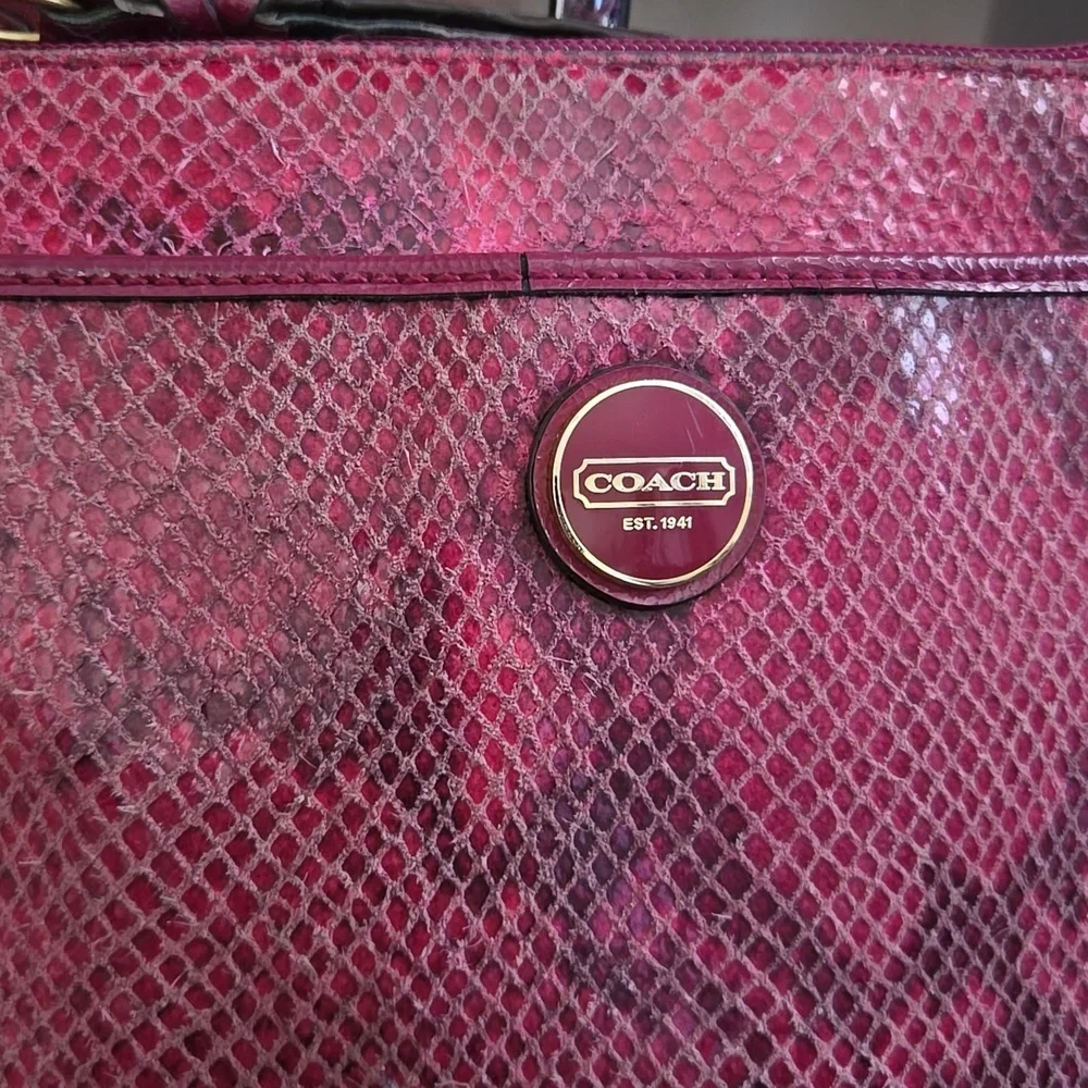 Coach Raspberry/fuchsia Python/snakeskin Embossed  Crossbody Bag